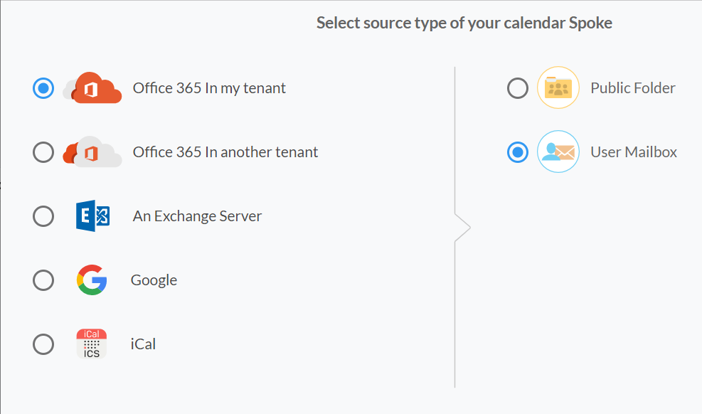 Seleccione el tipo de fuente de su conector de calendarios