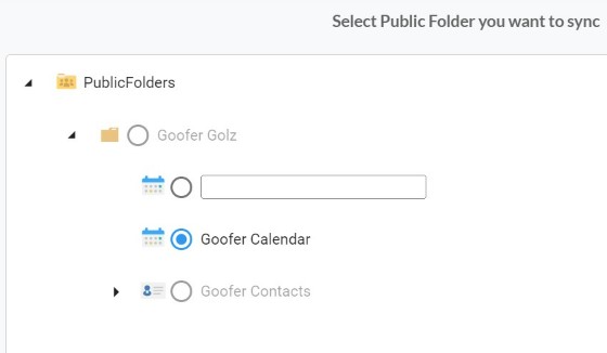 Select which “Public Folder” you want to Sync.
