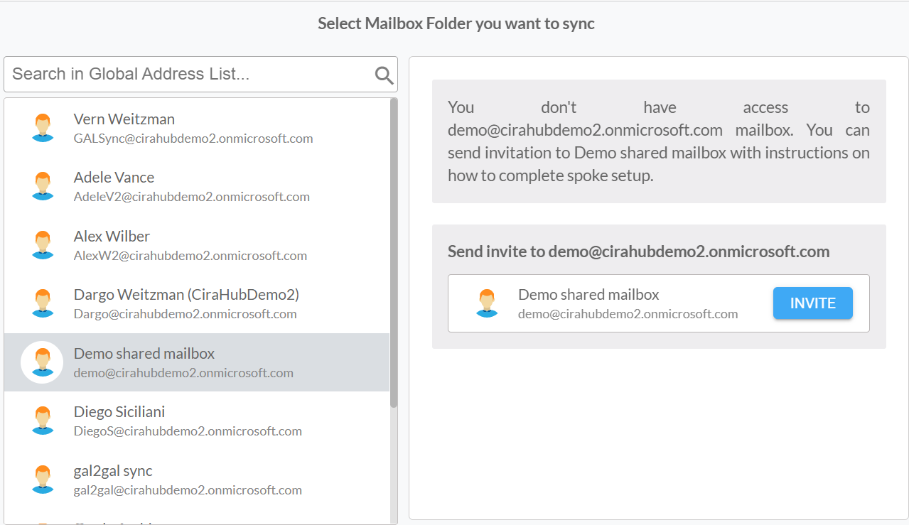 Sélectionnez la boîte aux lettres utilisateur Microsoft 365 que vous souhaitez synchroniser avec votre compte Google.