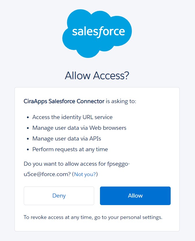 Click allow to connect your Salesforce connect