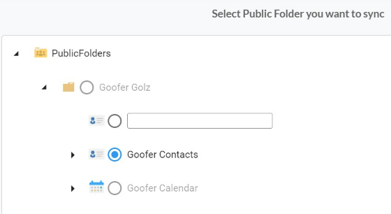 Select which Public Folder contact list you want to sync. 