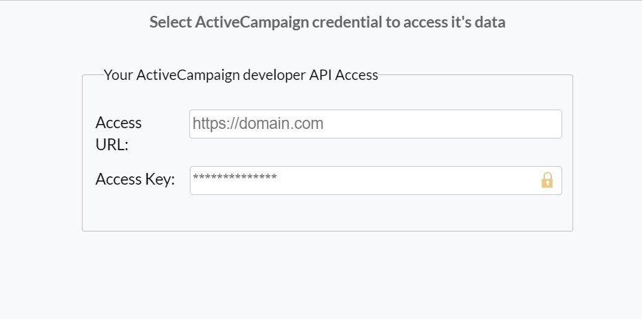 Active Campaign Credentials Menu