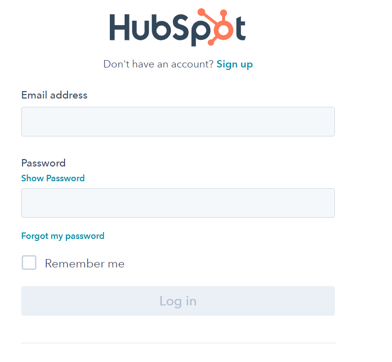 Click Sign in with Hubspot