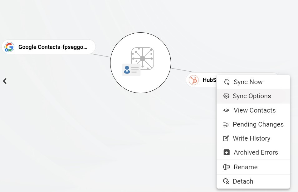 Opciones de sincronización de HubSpot