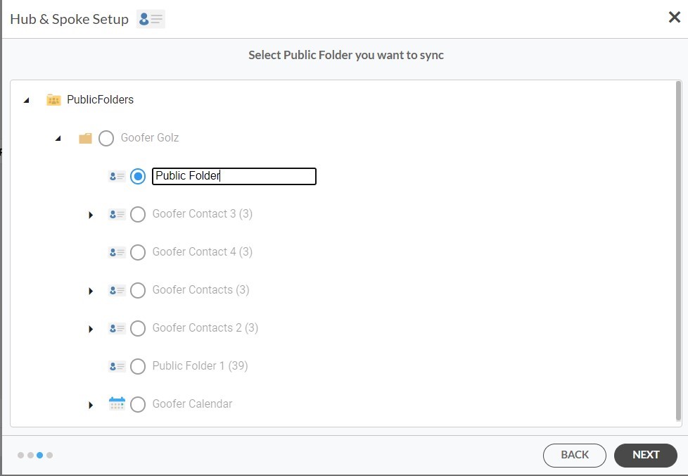 Select which Public Folder to Sync.