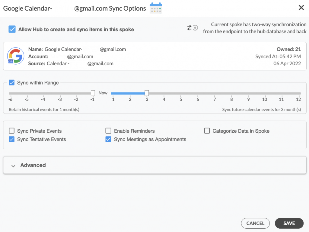 Modification des options de synchronisation sur Google Calendar