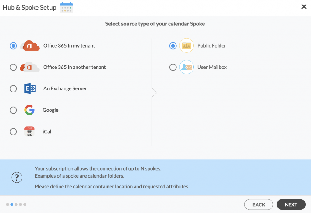 Selecting Calendar Source for Your First Spoke