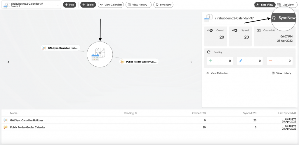 Synchronisation bidirectionnelle sur le tableau de bord de CiraHub