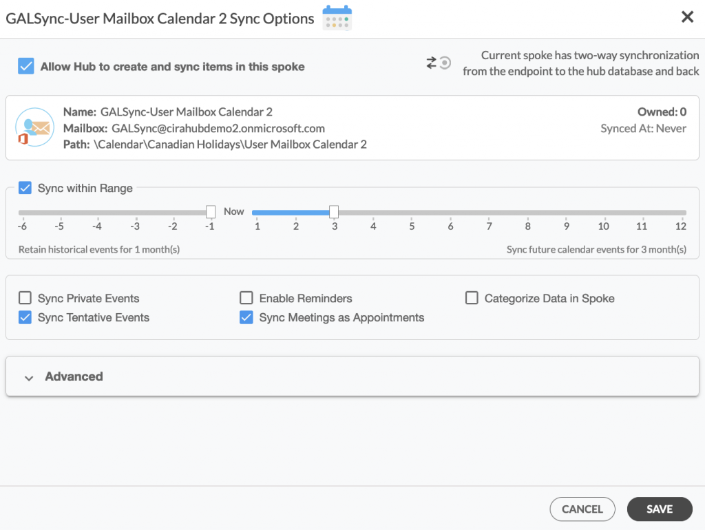 Modification des options de synchronisation du calendrier