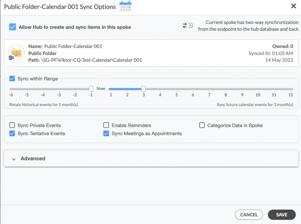 Modification des options de synchronisation