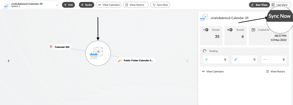 Sincronización del calendario en el panel de control de CiraHub