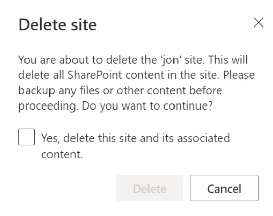 delete site warning