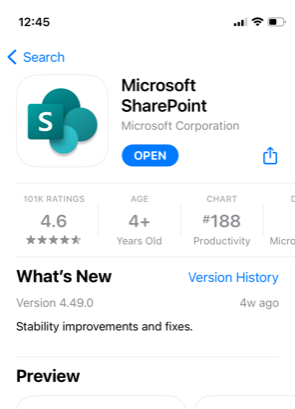 Inicie SharePoint en su Iphone para eliminar una página de SharePoint.