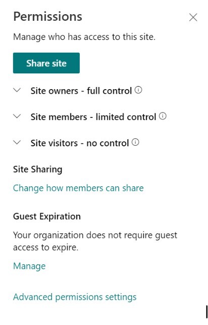 Click share SharePoint site