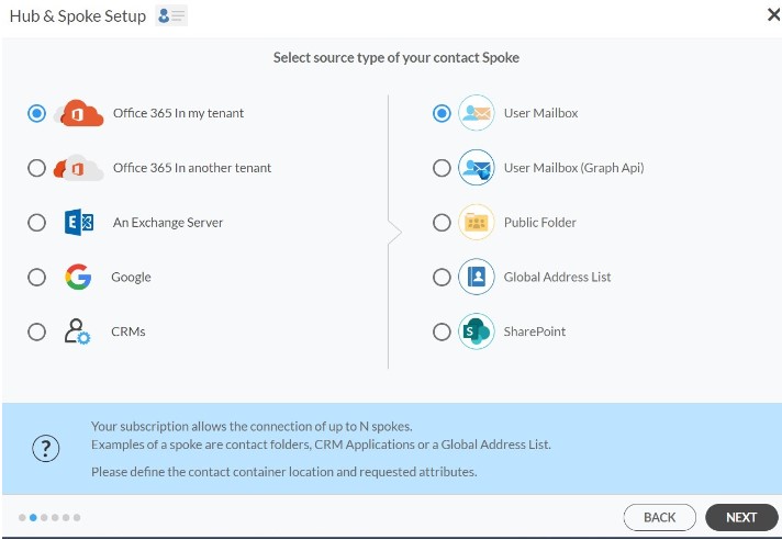 Seleccione CRM como el tipo de fuente de su conector de contacto