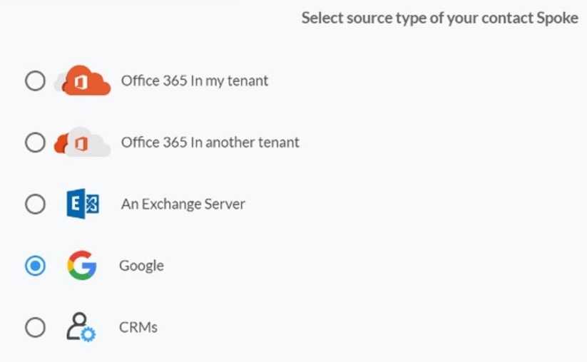 select google as the source type for your contact spoke