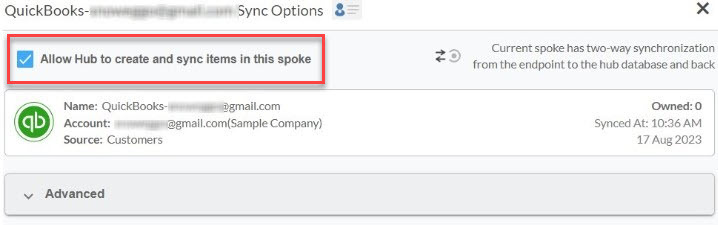  Click the checkbox next to “Allow Hub to create and sync items in this spoke.