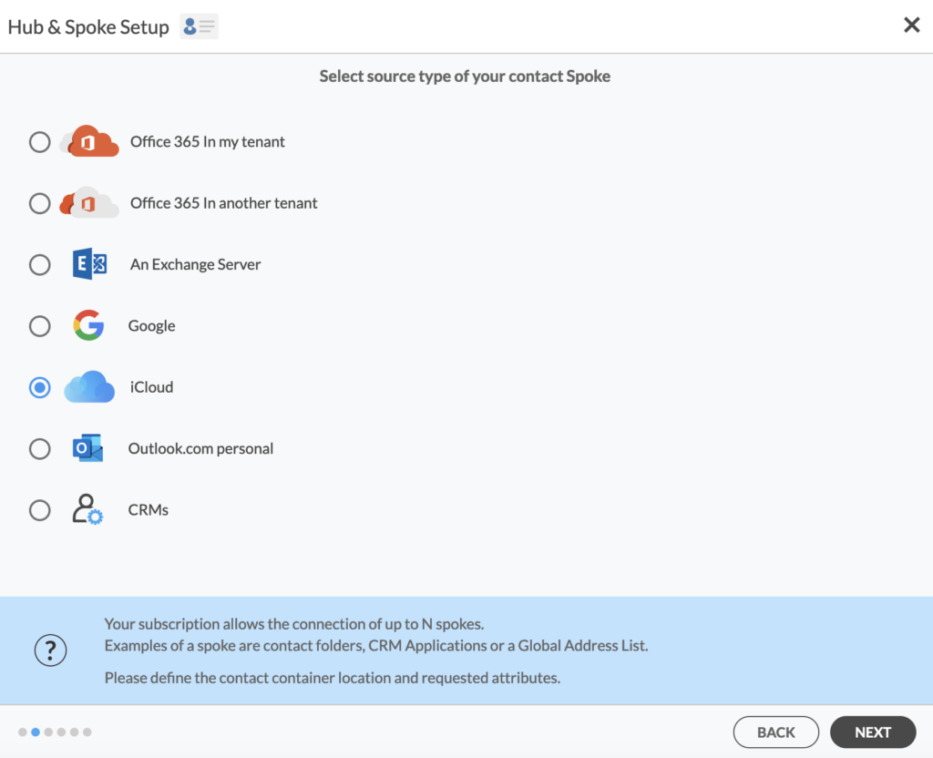 Click iCloud as your source type for your contact spoke