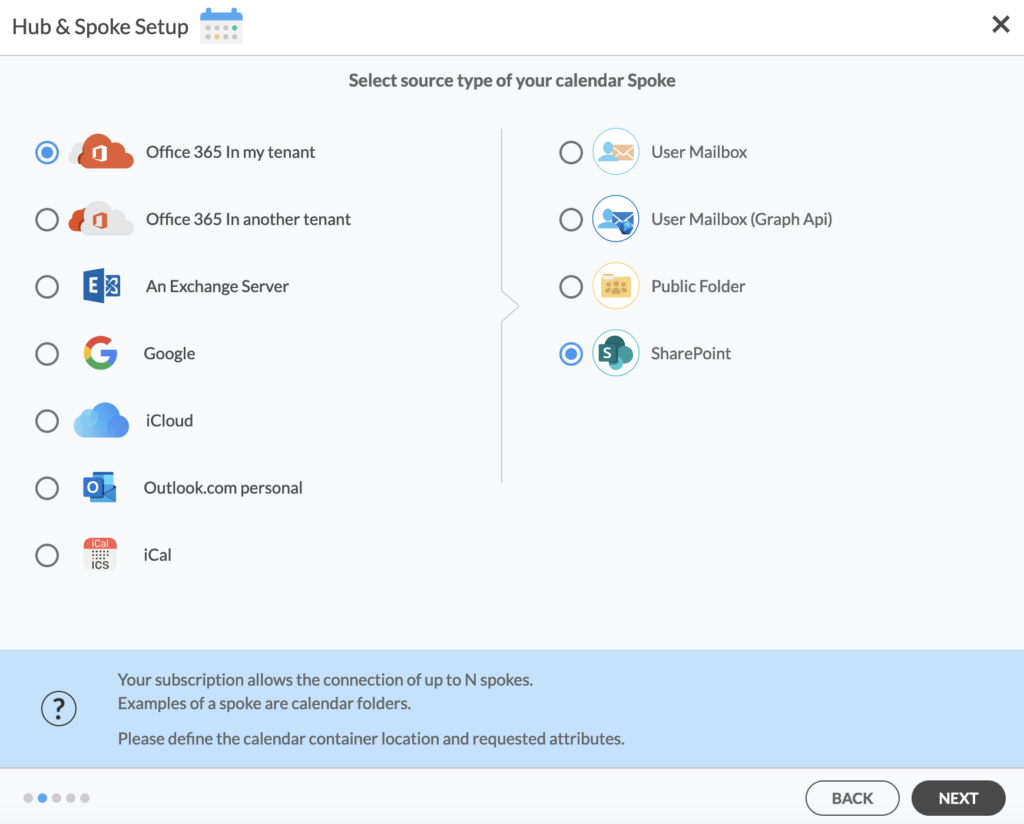 Wählen Sie SharePoint als Ihre Kalender-Spoke