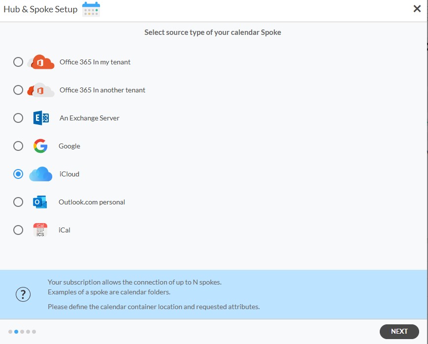 select icloud as the source type for your calendar spoke