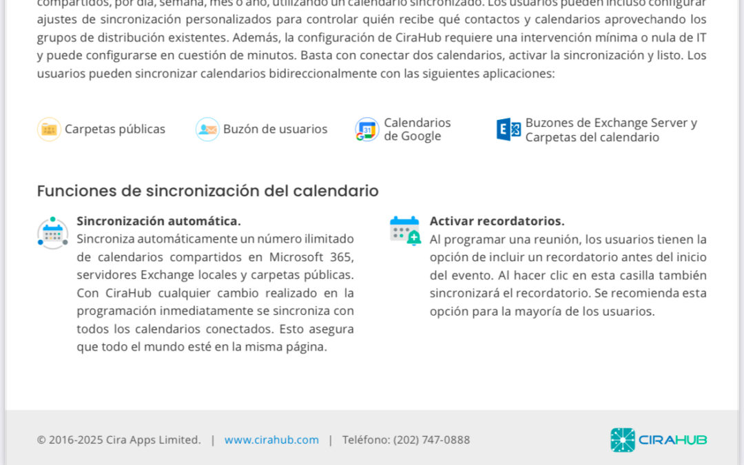 Visión general de sincronización de calendarios de CiraHub