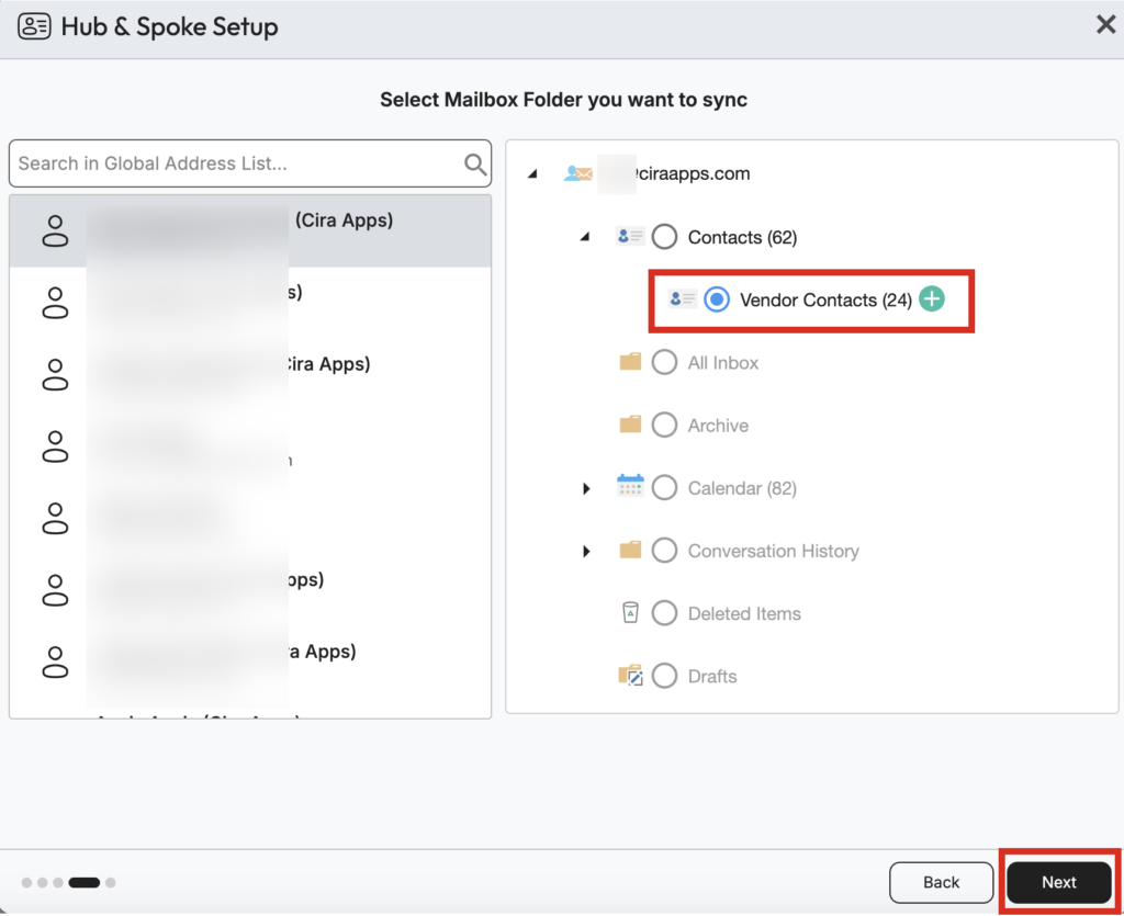 Select the Mailbox Folder you want to sync and click Next